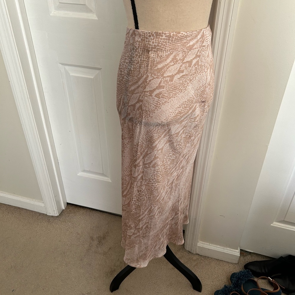 Amanda Uprichard Paulina Snake Print Slip Silk Skirt in Champagne Pink Snake - Picture 3 of 9